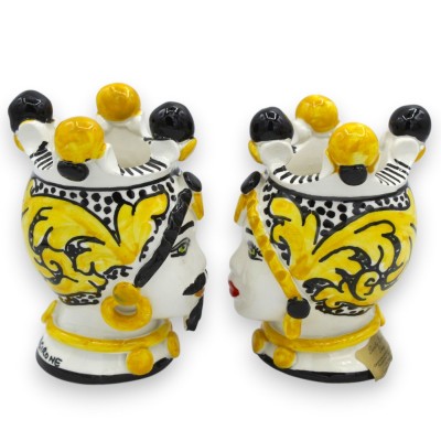 Cabeza de moro de Caltagirone, aprox. 12 cm de altura (Par), Serie ÉLITE, Decoración moderna, Amarillo y negro