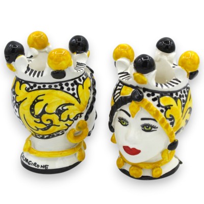 Cabeça de Mouro Caltagirone, aproximadamente 12 cm de altura (par), Série ÉLITE, Decoração Moderna, Amarelo e Preto