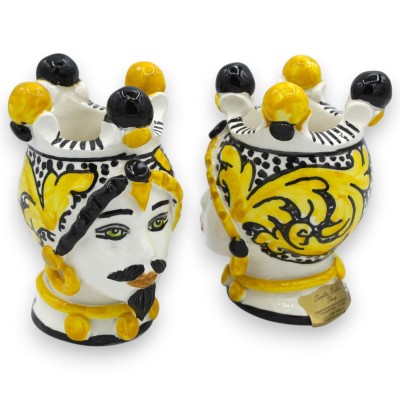 Cabeça de Mouro Caltagirone, aproximadamente 12 cm de altura (par), Série ÉLITE, Decoração Moderna, Amarelo e Preto