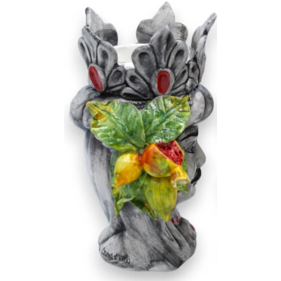 Tête de Maure en céramique fine avec couronne et turban - environ 16 cm de haut, ornée de motifs de figuier de Barbarie