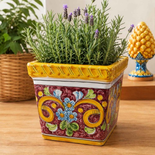 Fyrkantig vas, Caltagirone keramik, ca 20 x 20 x 20 cm.... 2