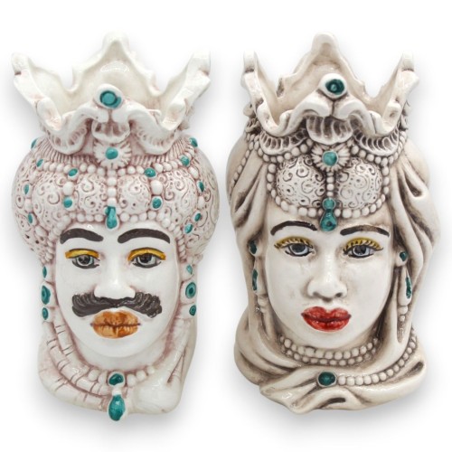Sizilianische maurische Emiri-Köpfe (Paar), ca. 13/14 cm hoch, Caltagirone-Keramik, MD36