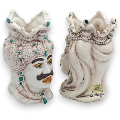 Teste di moro Siciliane Emiri (coppia) h 13 / 14 cm ca. ceramica Caltagirone MD36