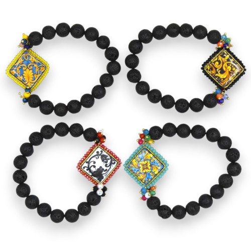 Bracciale Artigianale Elastico con Sfere e Mattonella in...