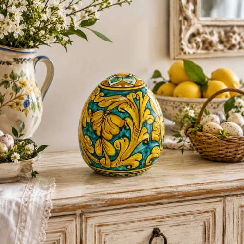 Œuf en céramique de Caltagirone, env. 15 x 12 cm. Décor... 2