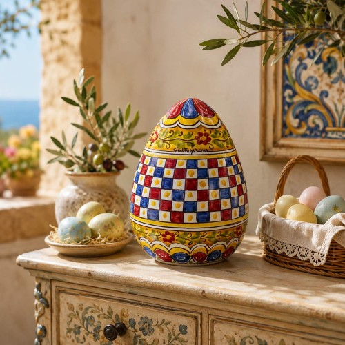 Œuf en céramique de Caltagirone, env. 20 x 14 cm. Décor... 2