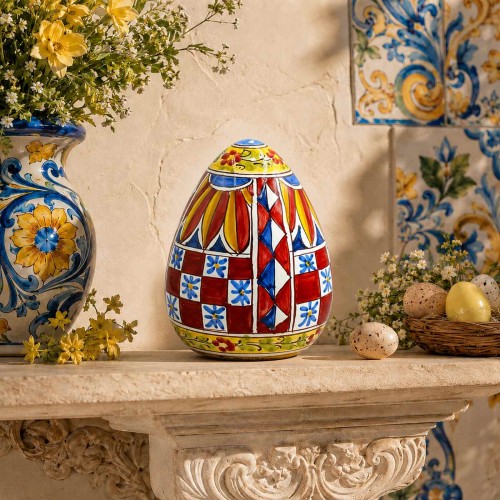 Œuf en céramique de Caltagirone, env. 20 x 14 cm. Décor... 2