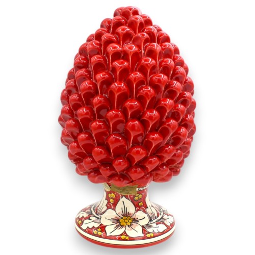 Pigna Siciliana in Ceramica Caltagirone, Rosso 2 opzioni misura (1Unità) Gambo Decoro Fiore e Foglie