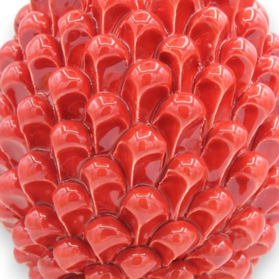 Piña siciliana de cerámica de Caltagirone, roja. 2 opciones de tamaño (1 unidad). Tallo con decoración de flores y hojas.