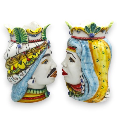 Teste di moro Siciliane Corona e Turbante (coppia) h 25 cm ca. ceramica Caltagirone MD20