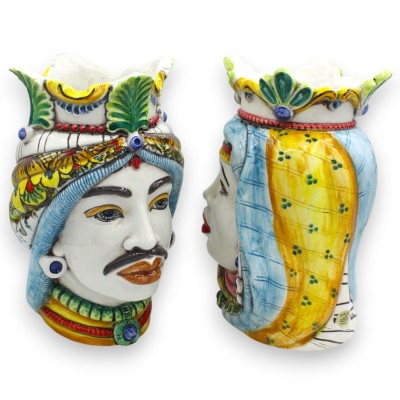 Teste di moro Siciliane Corona e Turbante (coppia) h 25 cm ca. ceramica Caltagirone MD20