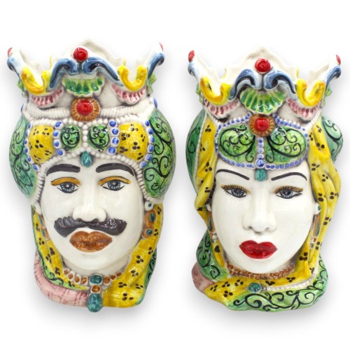 Cabeças mouras sicilianas (par), cerâmica de Caltagirone, aproximadamente 25 cm de altura. Emiri MD21