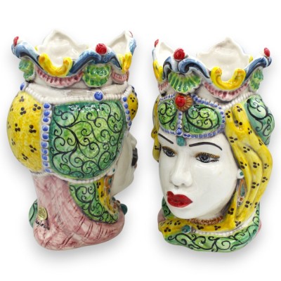 Têtes mauresques siciliennes (paire), céramique de Caltagirone, env. 25 cm de hauteur. Emiri MD21