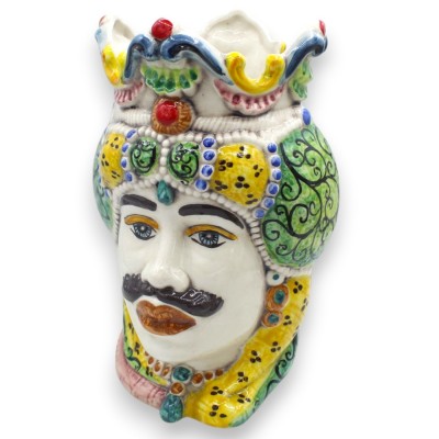 Têtes mauresques siciliennes (paire), céramique de Caltagirone, env. 25 cm de hauteur. Emiri MD21