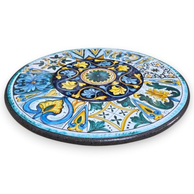 Etna lavastenbord, Ø 80 cm, Caltagirone keramik, S. Maria del Monte trappdekoration