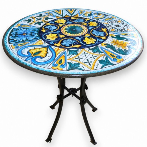 Etna lavastenen tafel, Ø 80 cm, Caltagirone keramiek, S....