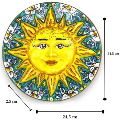 Sole disco in ceramica Caltagirone, Ø 25 cm ca. Verderame, decoro Fiori e foglie