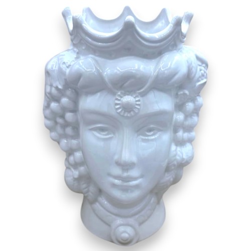 Sizilianischer Maurenkopf, ca. 25 cm hoch (1 Stück), Caltagirone-Keramik, wahlweise Mann oder Frau, einfarbig weiß