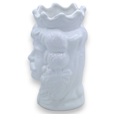 Testa di moro in ceramica Caltagirone - h 13 / 14 cm ca. (1Unità) Bianco Lucido Corona e Frutta - 