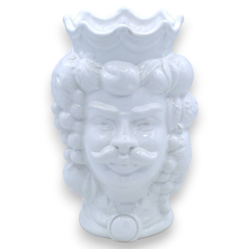 Ett par mörkbruna huvuden i Caltagirone keramik - h ca 18 cm Blank vit krona och frukt - 