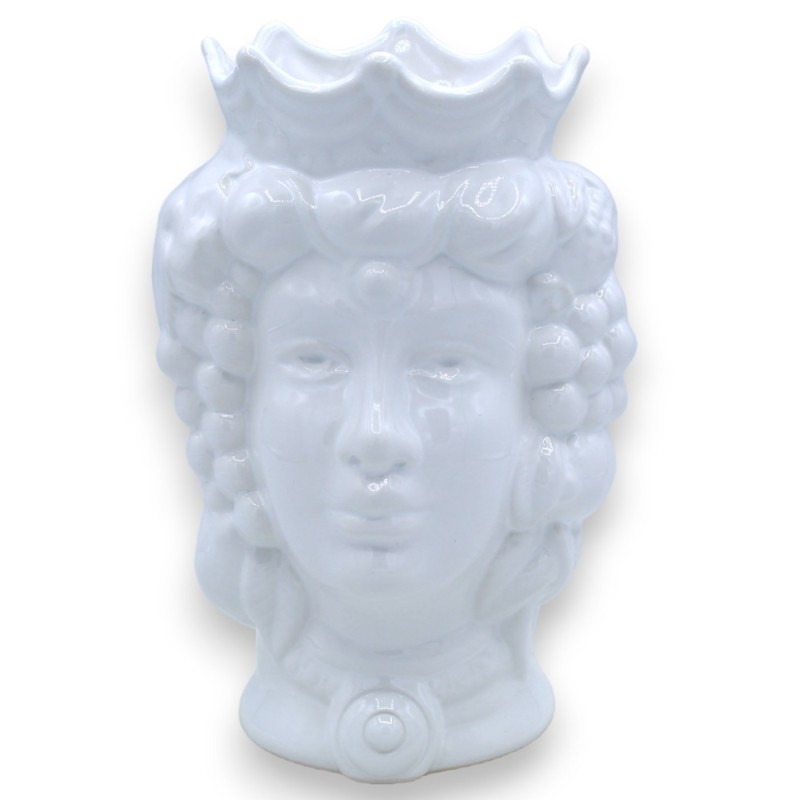 Ett par mörkbruna huvuden i Caltagirone keramik - h ca 18 cm Blank vit krona och frukt - 