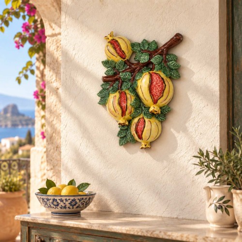 Zweig mit einem Strauß Granatäpfeln, Caltagirone-Keramik,... 2