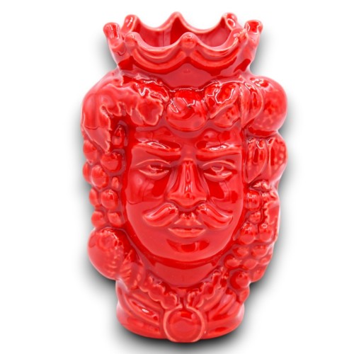 Keramisch Morenhoofd van Caltagirone, ca. 13/14 cm hoog (1 stuk) Rood, Kroon en Fruit