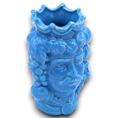 Caltagirone ceramic Moor's head, approx. 13/14 cm high (1 unit) Turquoise with crown and fruit