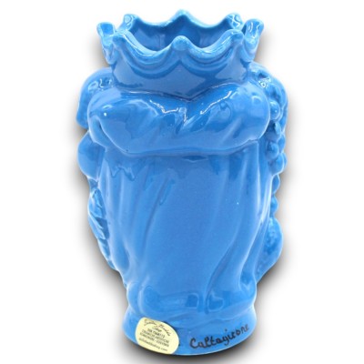 Testa di moro in ceramica Caltagirone, h 13 / 14 cm ca (1Unità) Turchese con Corona e Frutta