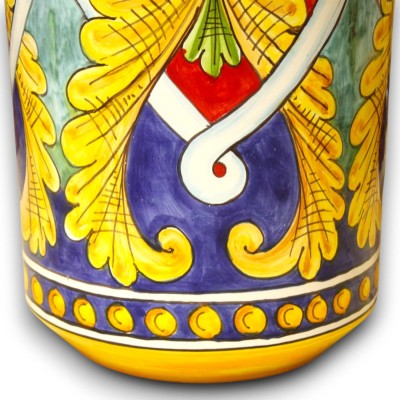 Portaombrelli Cilindrico, ceramica di Caltagirone, h 50 x 27 cm ca. decoro Barocco, Nastrino e Treccia
