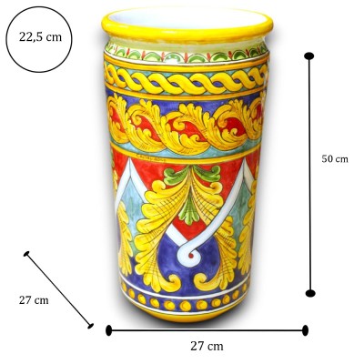 Cylindriskt paraplyställ, Caltagirone keramik, ca 50 x 27 cm. Barock, dekoration i band och fläta.