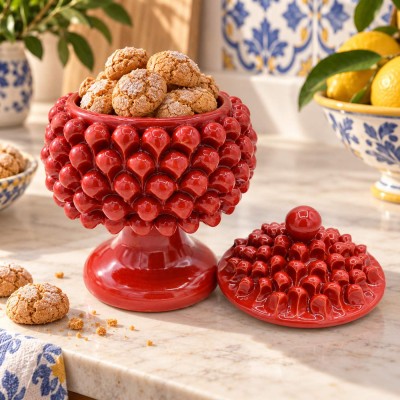 Pigna Potiche Cookie Jar with Stem, Sicilian Ceramic, h 20 x Ø 15 cm (1Unit) Various Color Options