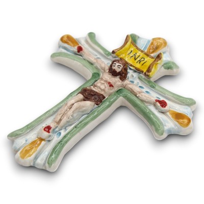 Caltagirone-Keramikkreuz, drei Größenoptionen (1 Stück), geprägte Verzierungen, Farbe zufällig