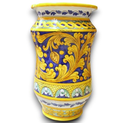 Paragüero Albarello, cerámica de Caltagirone, aprox. 52 x 30 cm. Decoración barroca, trenzada y geométrica.