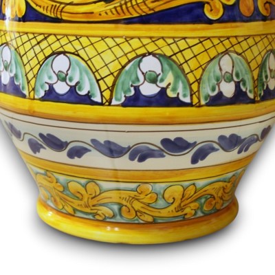 Portaombrelli Albarello, ceramica di Caltagirone, h 52 x 30 cm ca. decoro Barocco, Treccia e Geometrico
