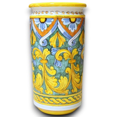 Portaombrelli Cilindrico, ceramica di Caltagirone, h 50 x 27 cm ca. decoro Barocco, Floreale, Geometrico e Treccia