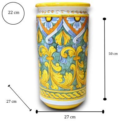 Portaombrelli Cilindrico, ceramica di Caltagirone, h 50 x 27 cm ca. decoro Barocco, Floreale, Geometrico e Treccia
