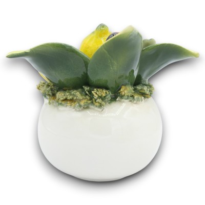 Diffusorburk, fin keramik, ca 12 x 13 cm. Applikationer av citroner och blad.