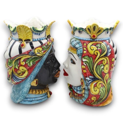 Para ceramicznych ciemnobrązowych główek Caltagirone, ok. 25 cm. Korona i turban MD7