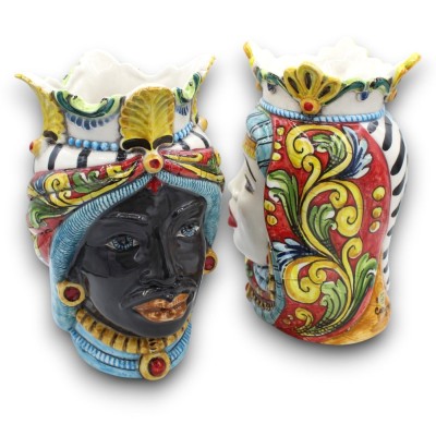 Para ceramicznych ciemnobrązowych główek Caltagirone, ok. 25 cm. Korona i turban MD7