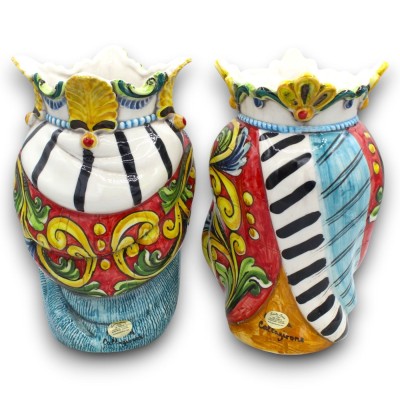 Par de cabeças de cerâmica Caltagirone marrom escuro, aproximadamente 25 cm de altura. Coroa e turbante MD7