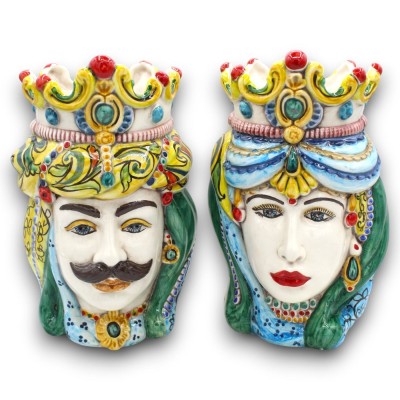 Sizilianische maurische Köpfe, Normannen (Paar), ca. 25 cm hoch, Caltagirone-Keramik, MD4