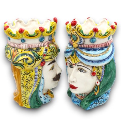 Sizilianische maurische Köpfe, Normannen (Paar), ca. 25 cm hoch, Caltagirone-Keramik, MD4