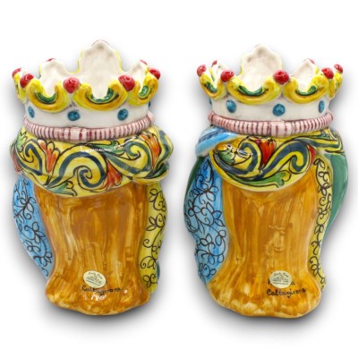Sizilianische maurische Köpfe, Normannen (Paar), ca. 25 cm hoch, Caltagirone-Keramik, MD4