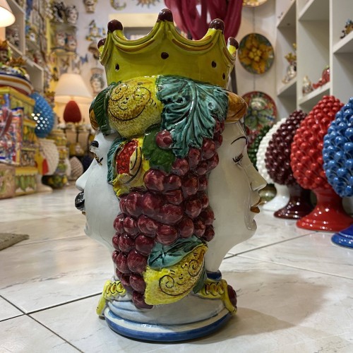 Jano de dos caras cabeza de dos caras de cerámica Caltagirone h 26 cm