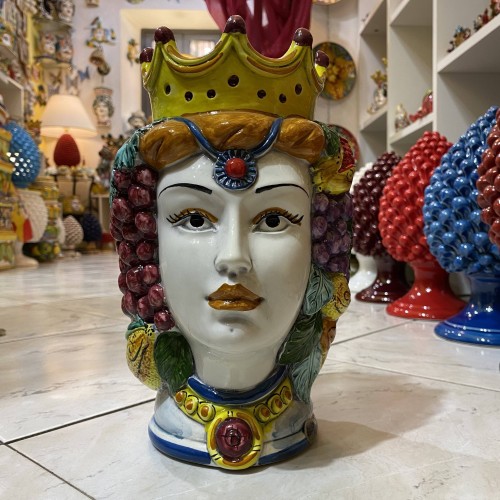Głowa z dwoma ceramicznymi twarzami Caltagirone h 26cmm -  2