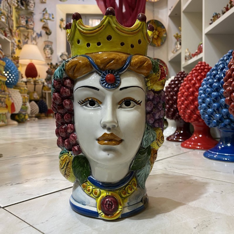 Cabeça dupla face Janus de duas faces em cerâmica Caltagirone h 26cm - 
