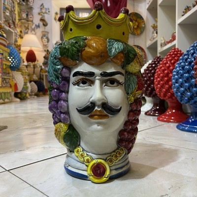Jano de dos caras cabeza de dos caras de cerámica Caltagirone h 26 cm - 