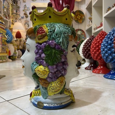 Głowa z dwoma ceramicznymi twarzami Caltagirone h 26cmm - 