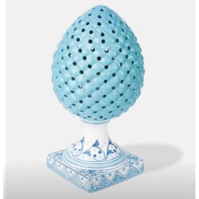 Candeeiro de pinha perfurado, cor azul claro com decoração floral - altura 35 cm - 